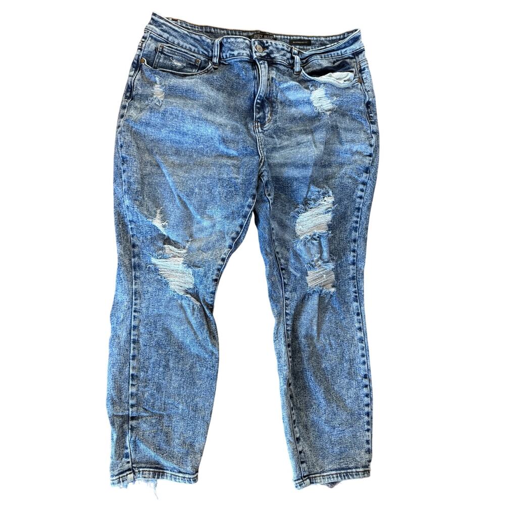 Judy Blue acid wash distressed boyfriend fit denim blue jeans